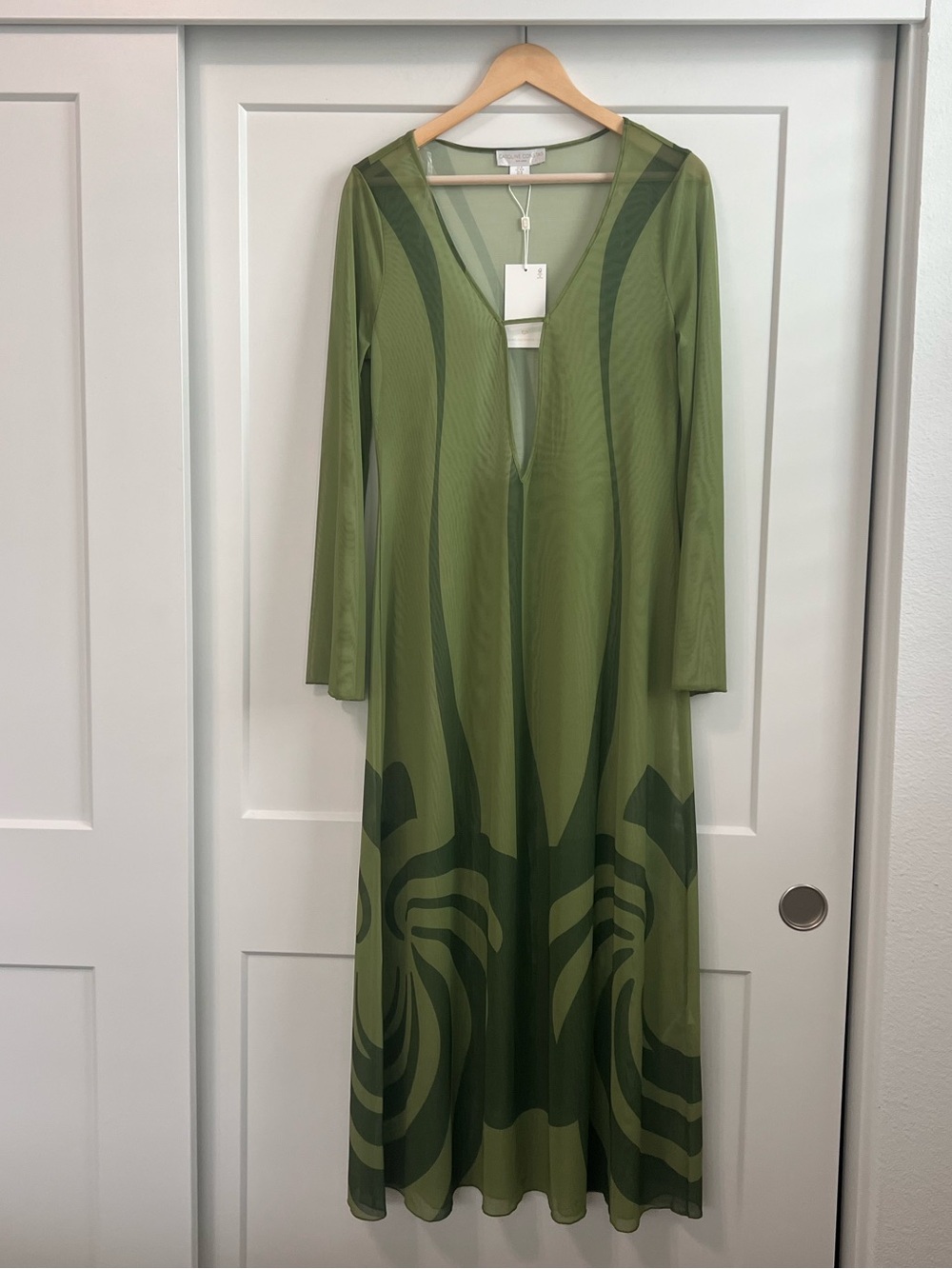 Caroline Constas Olive Green Sheer Mesh Cover-Up Dress M - Picture 4 of 8